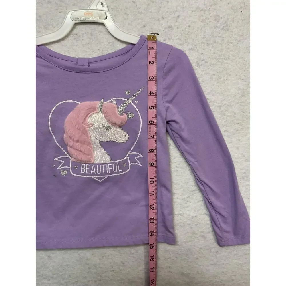 The Children's Place Shirt Girls 4 Purple Beautiful Unicorn Graphic Long Sleeve‎